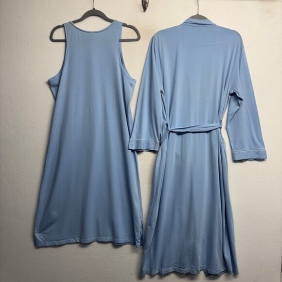 Land's End Cotton Robe Nightgown SET Blue L 14-16 Midi - Picture 2 of 8